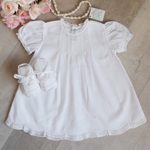 White Heirloom Receiving Blanket Embroidery Lace Inlay Feltman Brother NWT - Picture 5 of 7